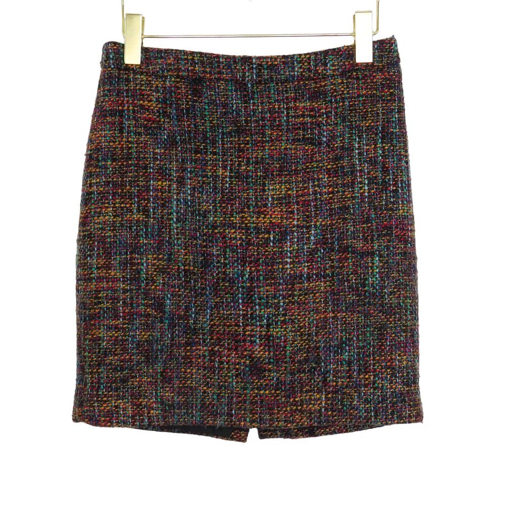 Ann Taylor LOFT Black Multicolor Rainbow Tweed Mini Skirt Size 4 Petite